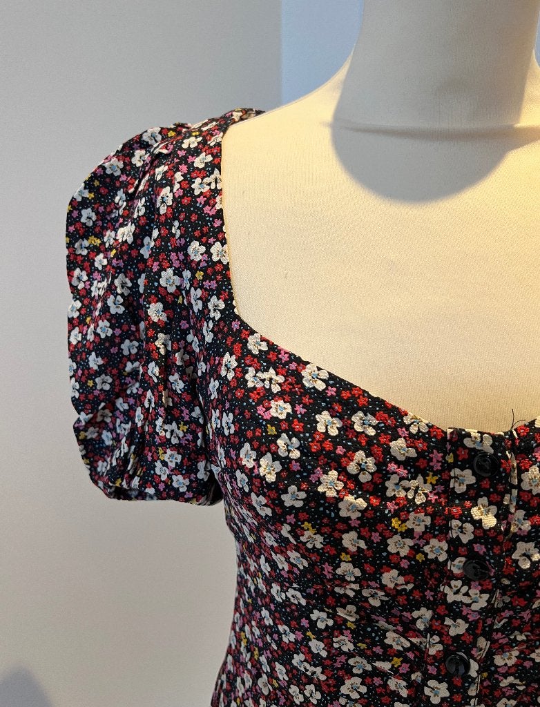 ZGAN zwart rood bloem print zomer jurk ballon mouwen XS 34, Ophalen of Verzenden, Zo goed als nieuw, Maat 34 (XS) of kleiner, Boven de knie