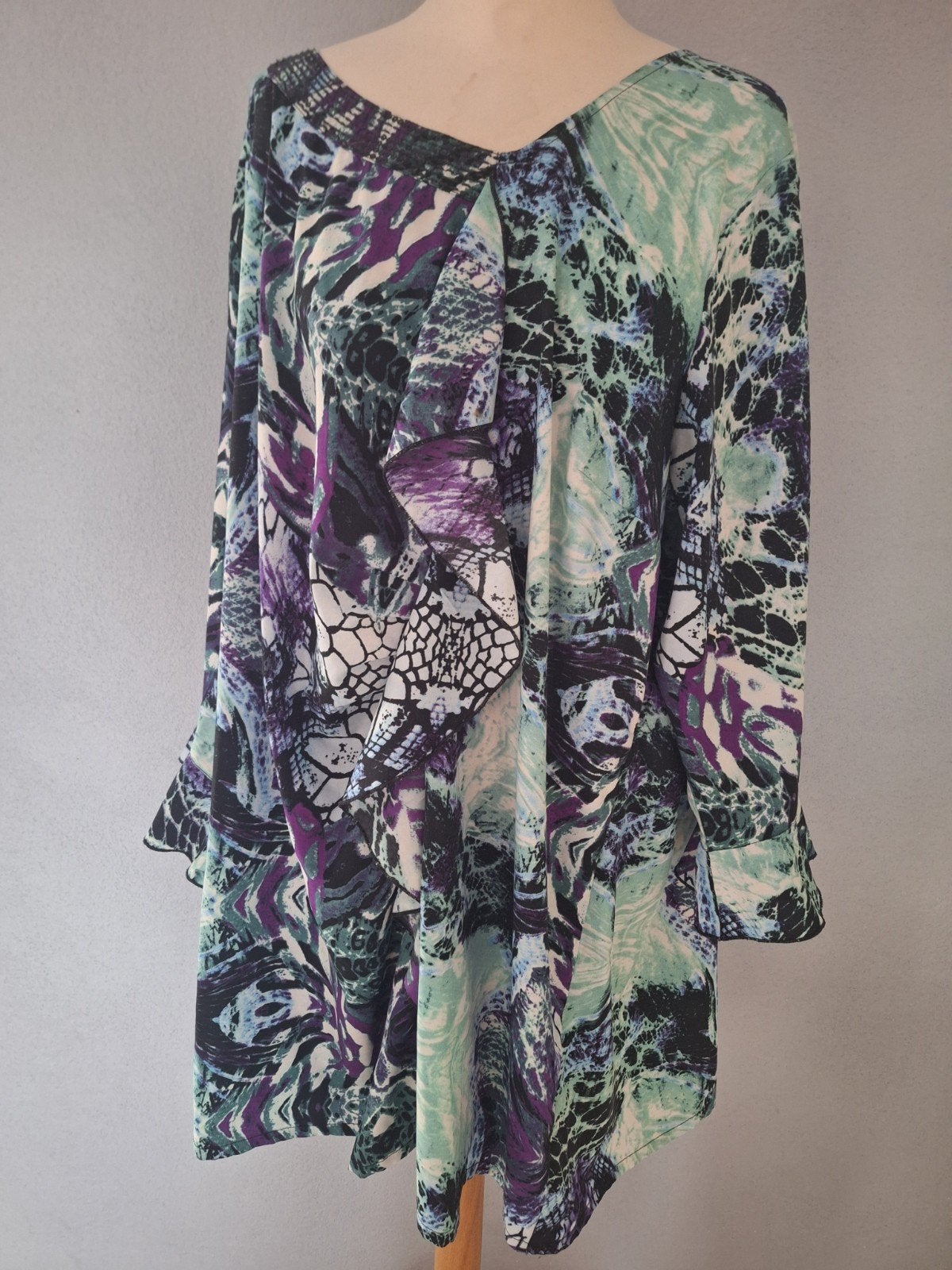 MS mode 50 Tuniek paars blauw groen wit., Overige kleuren, Blouse of Tuniek, Ophalen of Verzenden, Zo goed als nieuw