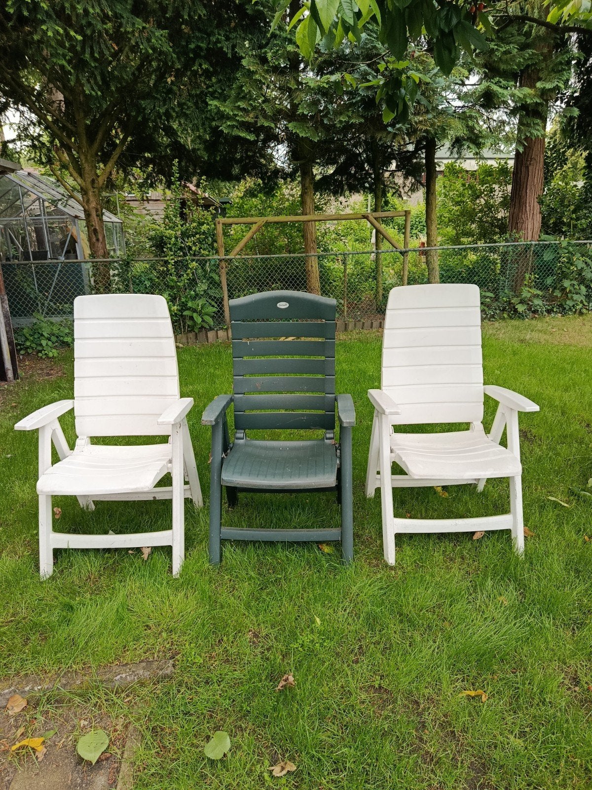Hartman tuinstoelen - 3 stuks, wit en groen, Tuin en Terras, Ophalen, Gebruikt, Kunststof
