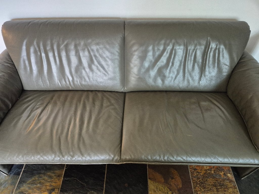 Leren Leolux bank groen / grijs, Ophalen, Gebruikt, 150 tot 200 cm, Tweepersoons