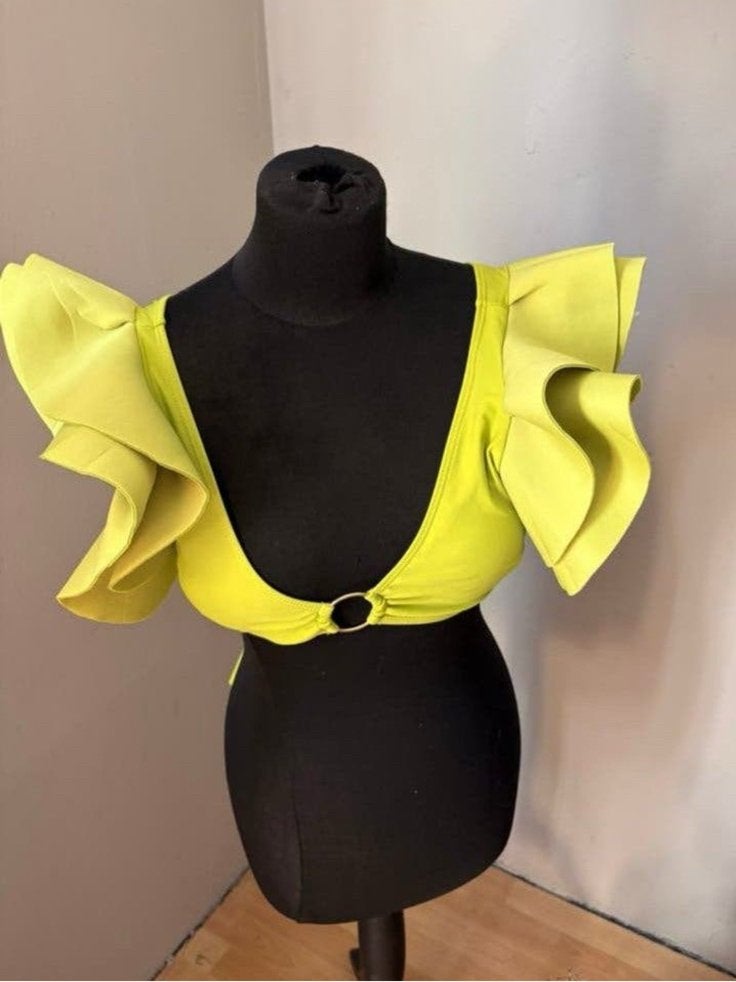 Toffe handmade limegroene top met scuba wings mt 38, Kleding | Dames, Ophalen of Verzenden, Zo goed als nieuw, Maat 38/40 (M)