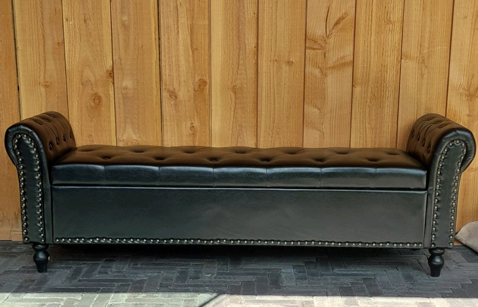Nieuw Zwart Bankje met Opbergruimte - Chesterfield Stijl, Minder dan 50 cm, 125 cm of meer, Chesterfield, Ophalen of Verzenden