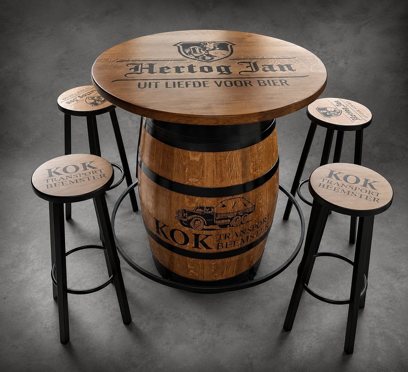 HERTOG JAN wijnvattafel inclusief eigen logo en barkrukken, Ophalen, Nieuw, Overige typen, Hertog Jan