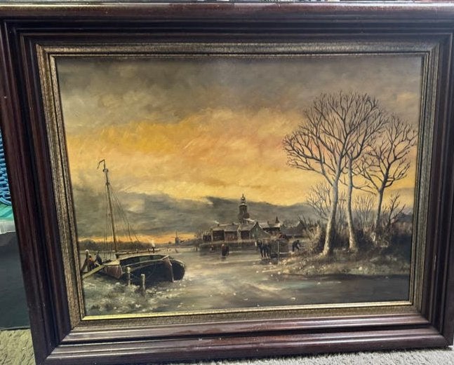 Sfeervol winters landschap schilderij, olieverf op doek, Ophalen, Doek, Realistisch, Gesigneerd