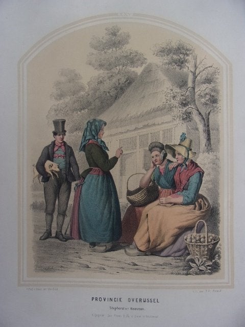 Klederdrachtprent Bing & Braet Overijssel Staphorst Rouveen, 1800 - 1899, Mode, Ophalen of Verzenden, Blanco verso