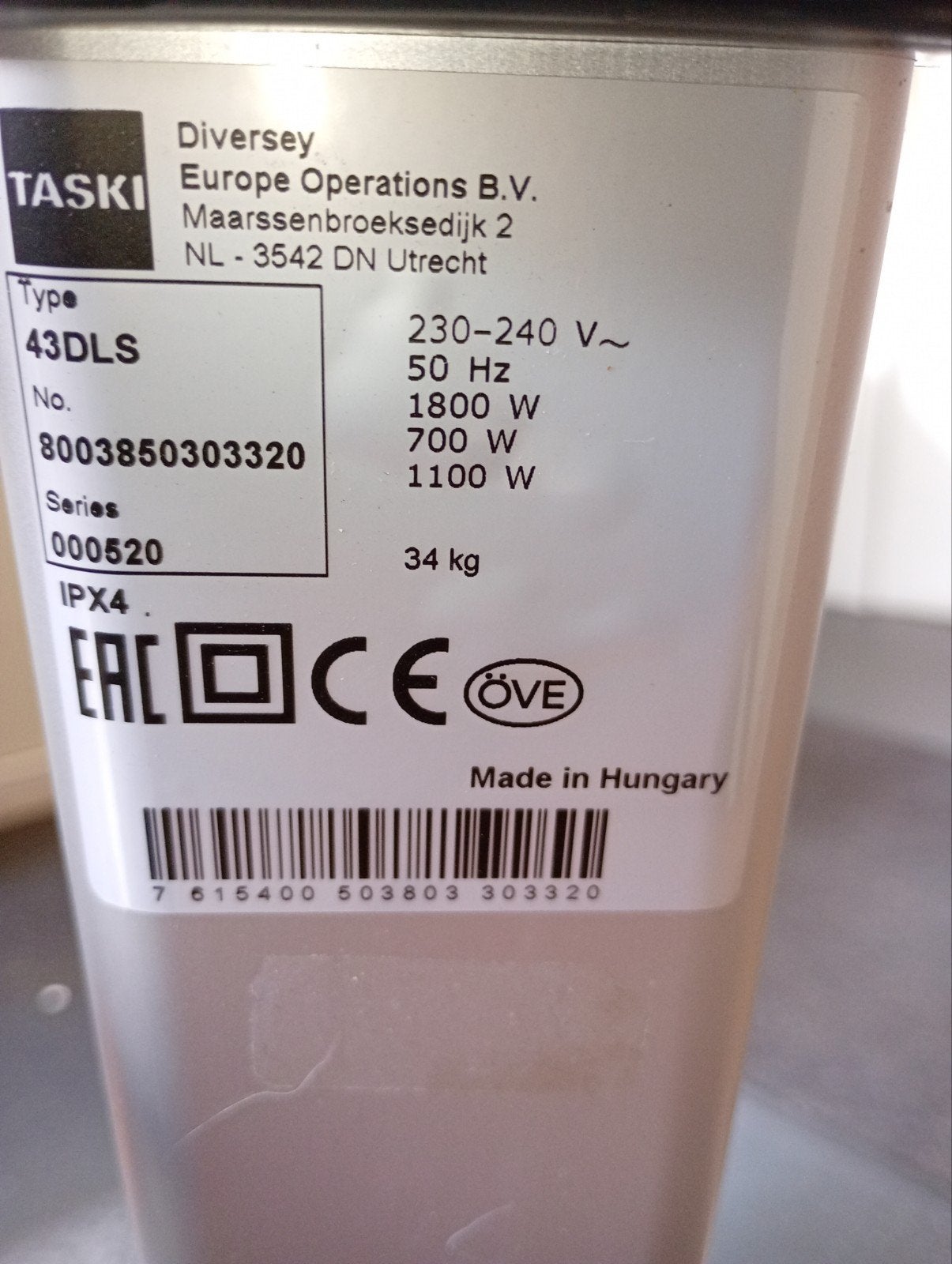 Diversey TASKI 43DLS Schrobmachine 34 kg, Huis en Inrichting, Schoonmaakartikelen, Ophalen of Verzenden