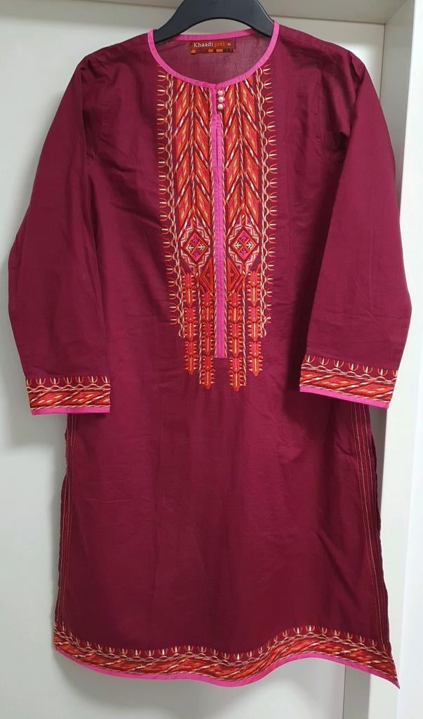 Bordeaux Rode Indiase Geborduurde Tuniek Jurk Top Maat S, Ophalen of Verzenden, Zo goed als nieuw, Rood, Khaadi