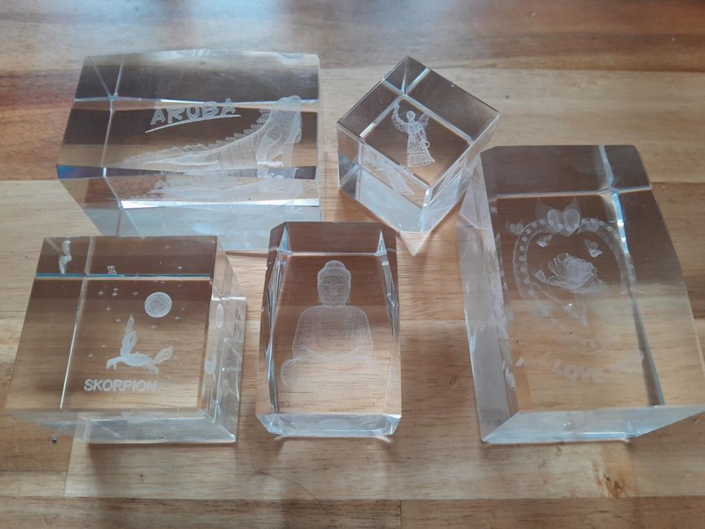 5x Kristallen Beeldjes met Laser Gravure - Diverse Motieven, Antiek en Kunst, Ophalen of Verzenden