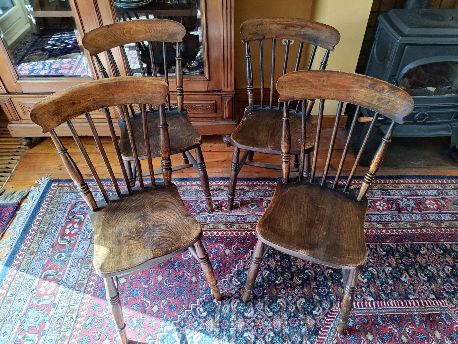 Set van 4 Antieke Windsor Stoelen - Eikenhout, Antiek en Kunst, Ophalen