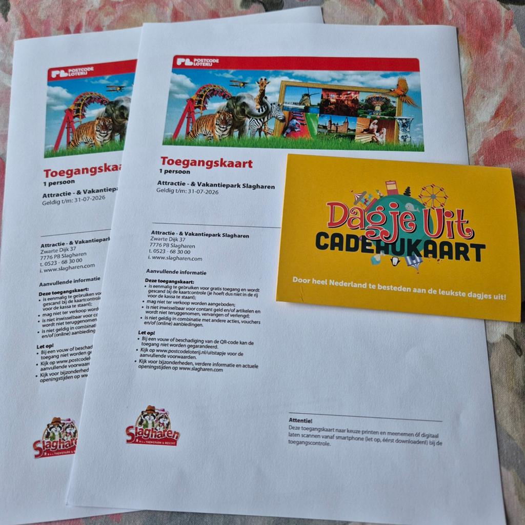 2 tickets Slagharen + cadeaubon dagjeuit cadeaukaart, Tickets en Kaartjes, Twee personen, Ticket of Toegangskaart