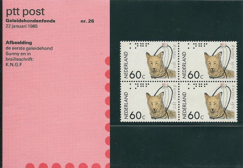Postzegelmapje nummer 26 - Geleidehondenfonds - jaar 1985., Verzenden, Na 1940, Postfris