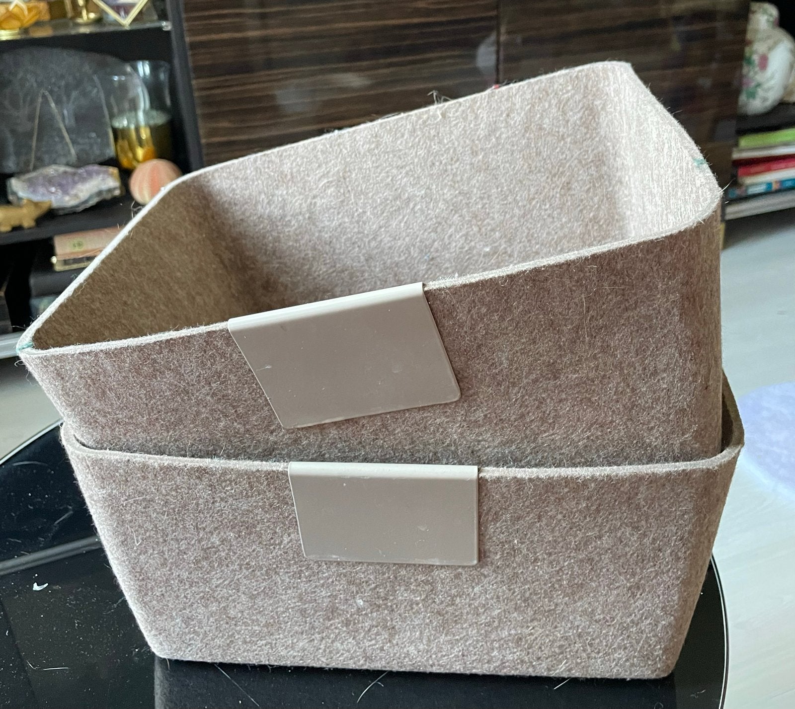 2 stevige vilten opbergmanden, Mand, Textiel, Zo goed als nieuw, Rechthoekig