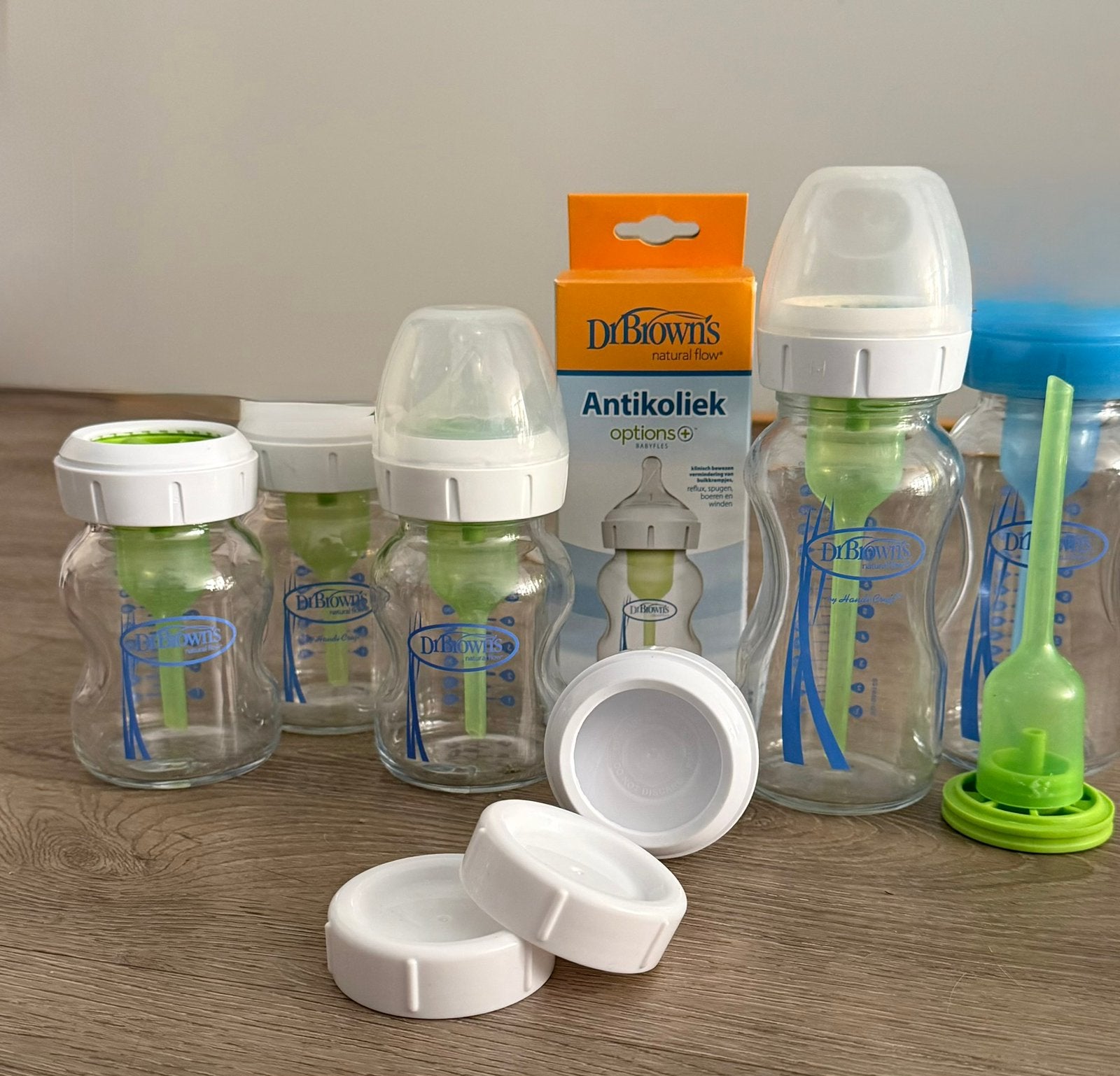Dr. Brown’s anti-colic glazen brede halsflessen starterset, Ophalen, Dr. Brown's, Zo goed als nieuw, Babyfles