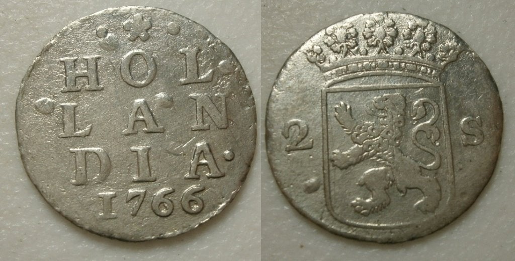 PD11480 Holland Dubbele wapenstuiver 1766 (overslag?), Postzegels en Munten, Munten | Nederland, Vóór koninkrijk, Zilver, Ophalen of Verzenden