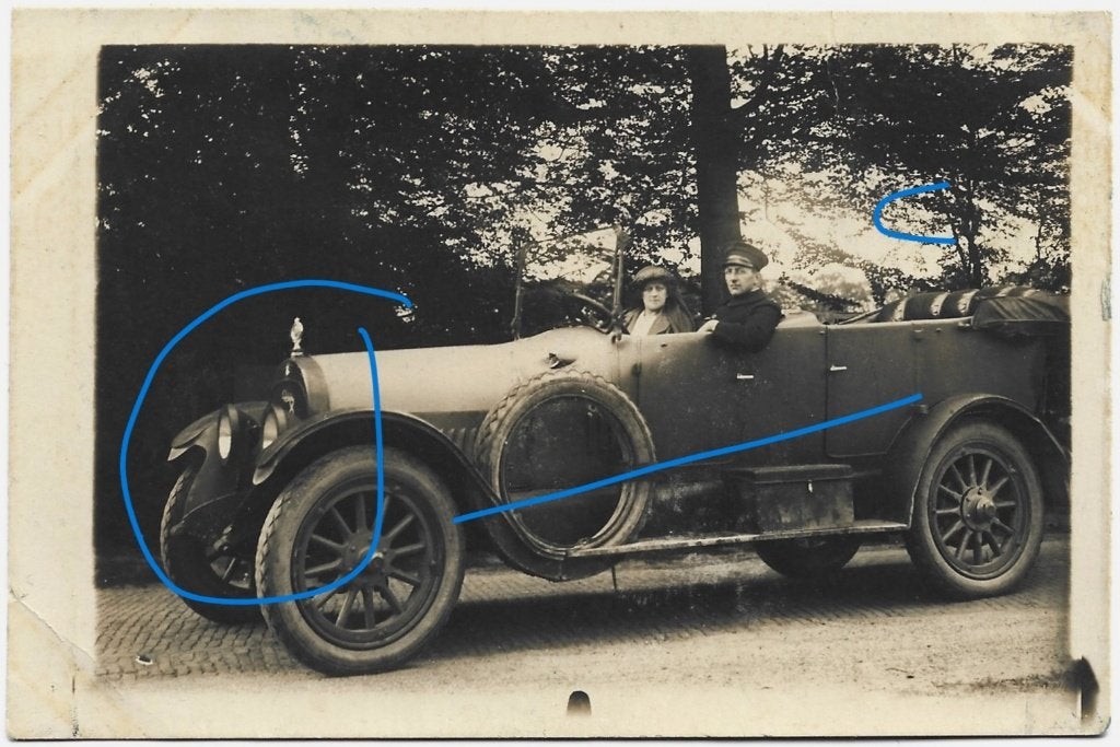 auto oldtimer fotokaart dame chauffeur, Verzenden, 1920 tot 1940, Ongelopen, Voertuig