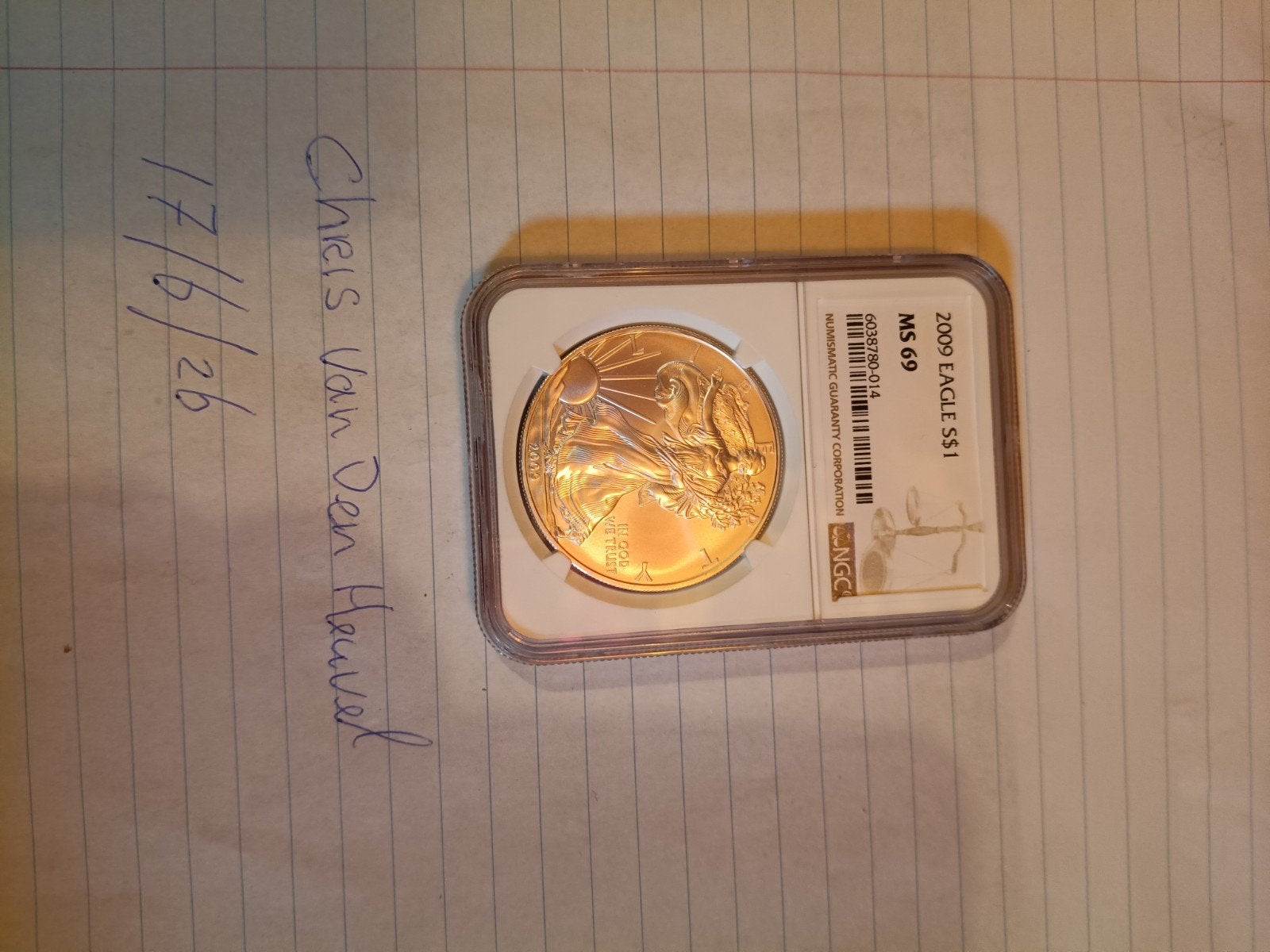 2009 Zilveren American Eagle MS 69 NGC, Postzegels en Munten, Ophalen of Verzenden