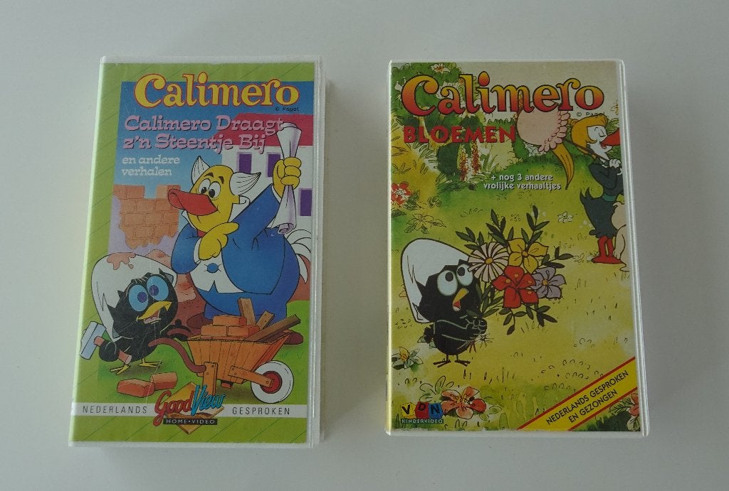 2 Calimero Tekenfilms op Videoband, Alle leeftijden, Ophalen, Zo goed als nieuw