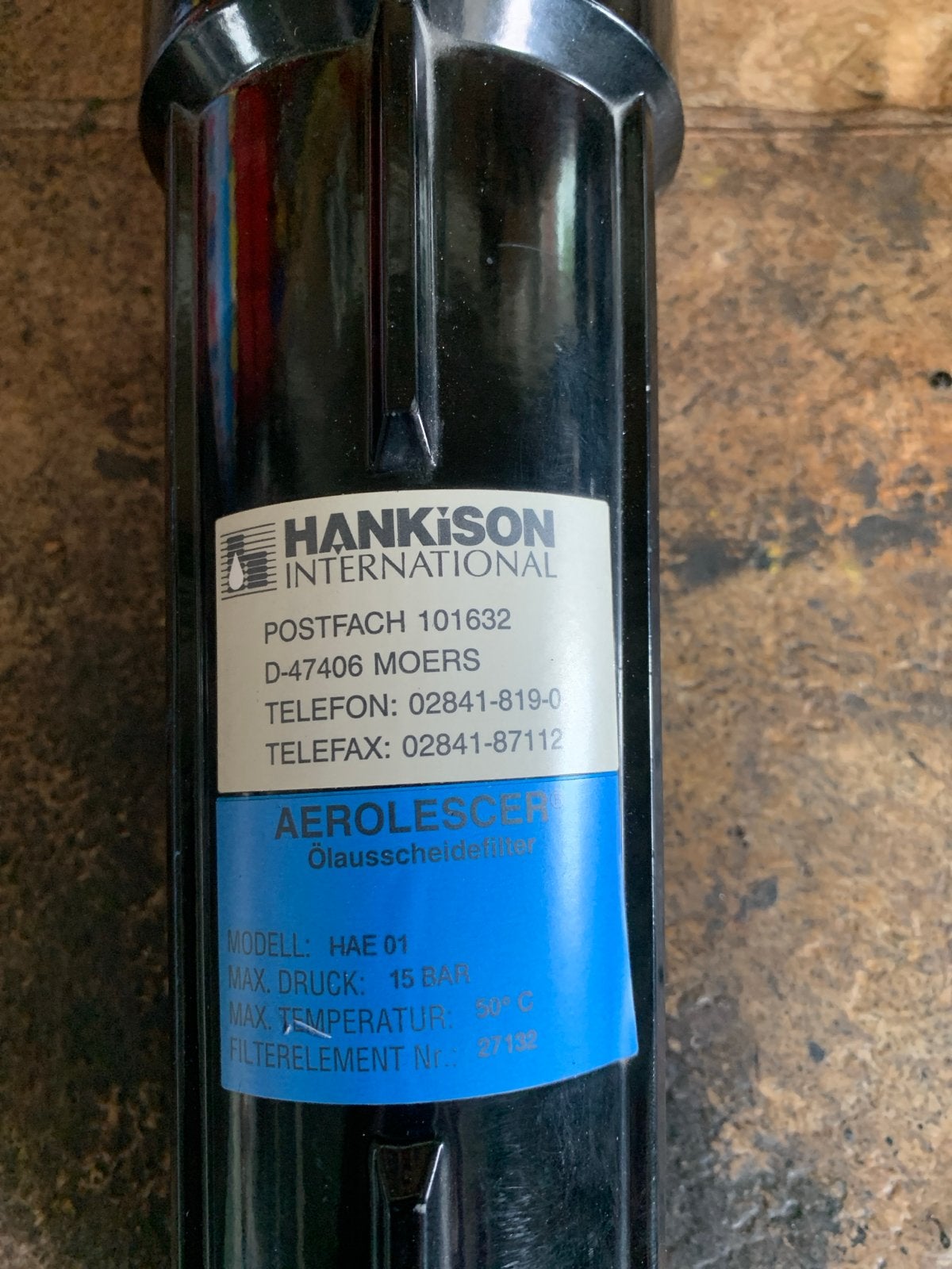 Hankison International AEROLSCHEL HAE 01 Oliefilter, Ophalen, 10 bar of meer, Nieuw, Minder dan 200 liter/min