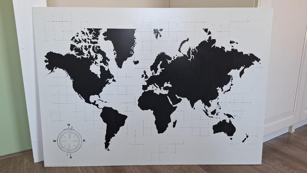 Krijtbord wereldkaart, Ophalen, 66 cm, 95 cm, Zo goed als nieuw
