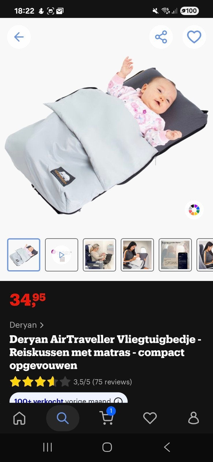 Deryan Air Traveller Vliegtuigbedje - Reisbedje met matras, Ophalen of Verzenden, Nieuw, Reisbedje