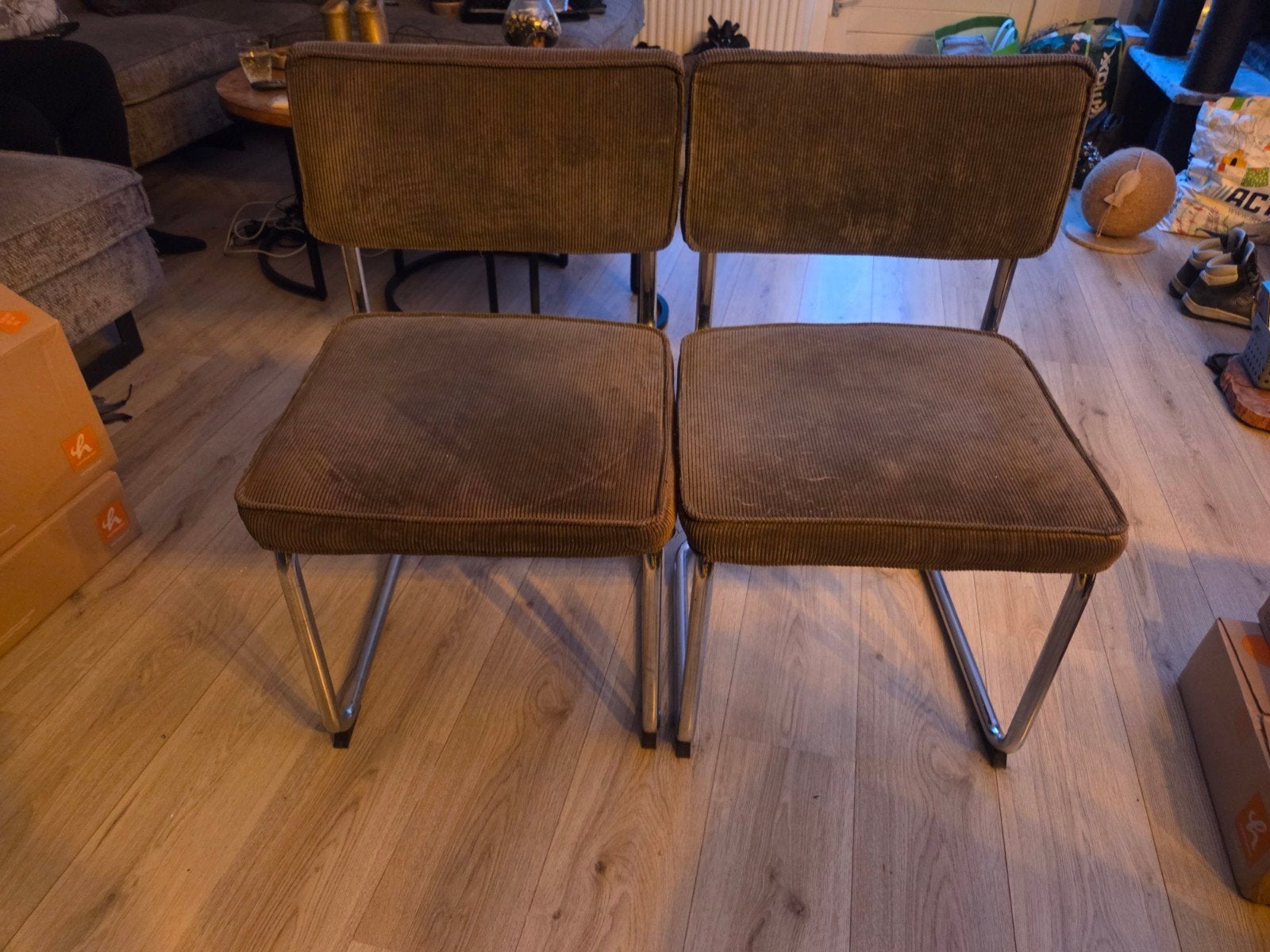 Grijze vintage stoelen, Ophalen, Gebruikt, Grijs, Twee