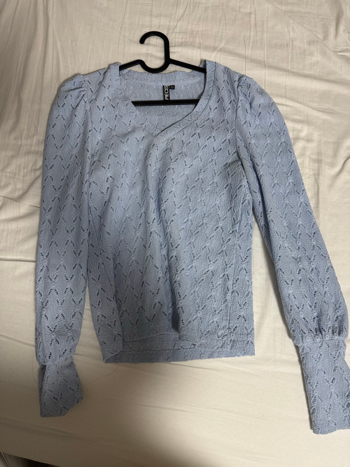 Lichtblauwe gebreide trui van Pieces, maat 36, Kleding | Dames, Ophalen, Gedragen, Maat 36 (S), Blauw