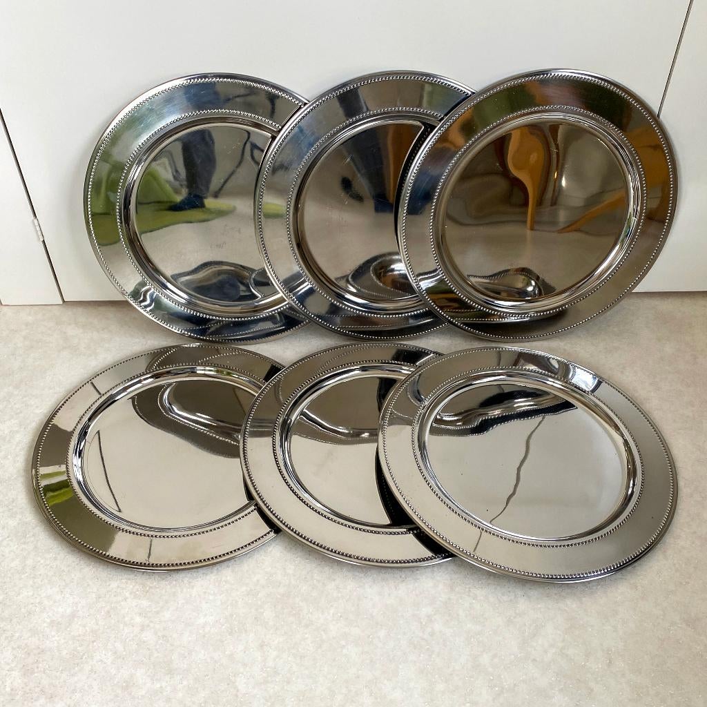 Te koop – Set van 6 zilverkleurige metalen onderborden, Ophalen, Overige materialen, Overige typen, Zo goed als nieuw