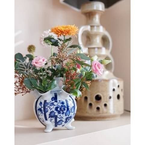 Heinen Delfts Blauw Tulpenvaas Fair Florals - Groot, Huis en Inrichting, Meerkleurig, Nieuw, Ophalen of Verzenden, Met patroon/structuur