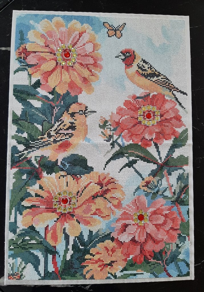bloemen en vinken in diamond painting 40x60cm, Ophalen, Zo goed als nieuw, A1 t/m A3, Dier of Natuur