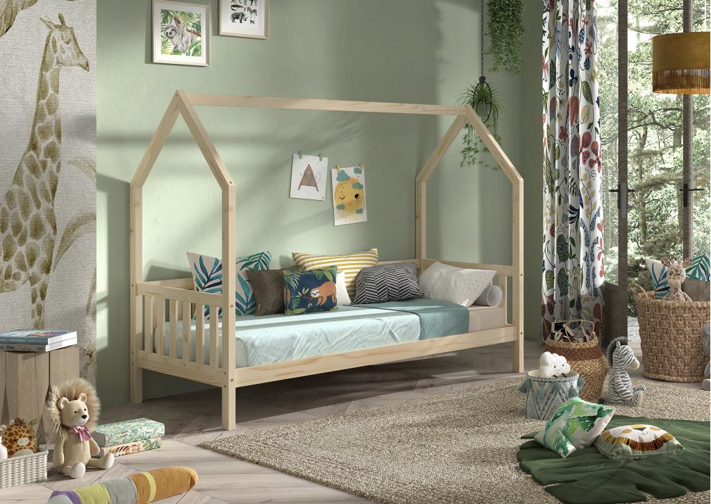 Cabane huisbed met hekje - 90x200 - Naturel, Niet ingevuld, Niet ingevuld, Niet ingevuld