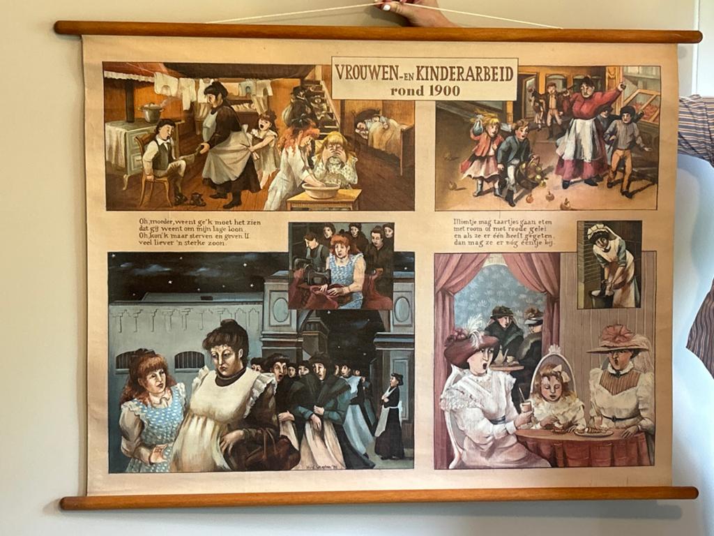 Vintage Schoolplaat: Vrouwen- en Kinderarbeid rond 1900, Antiek en Kunst, Antiek | Schoolplaten, Ophalen, Geschiedenis