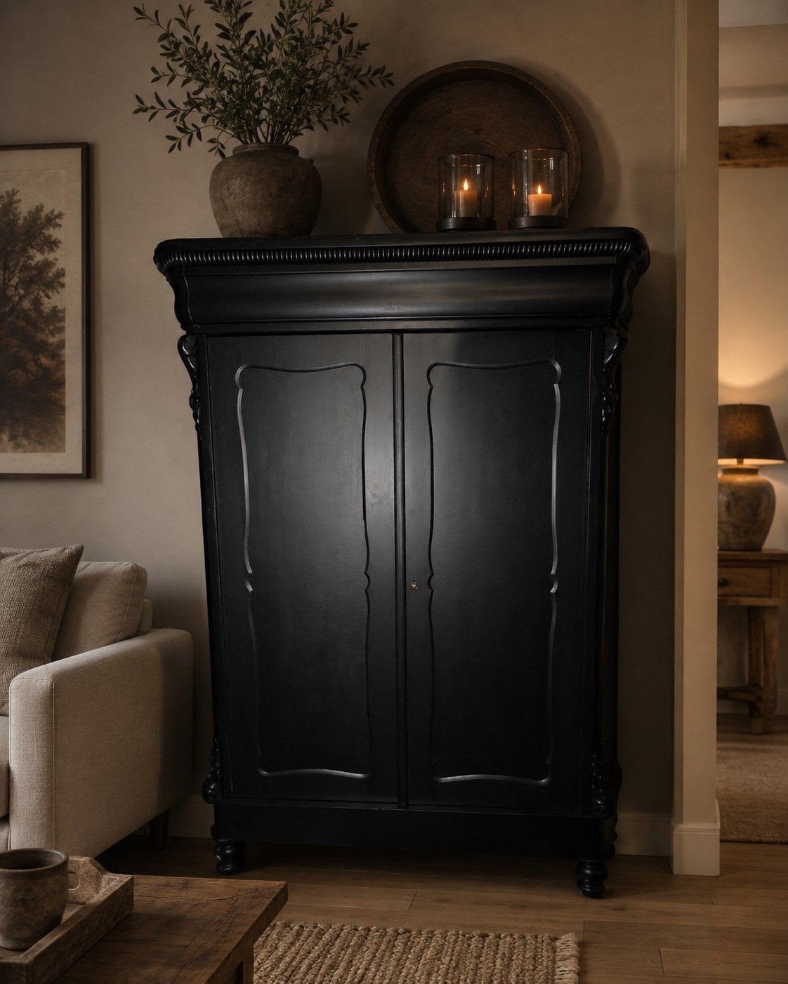 Zwarte kleine demontabele biedermeier meidenkast bez mog, Ophalen of Verzenden