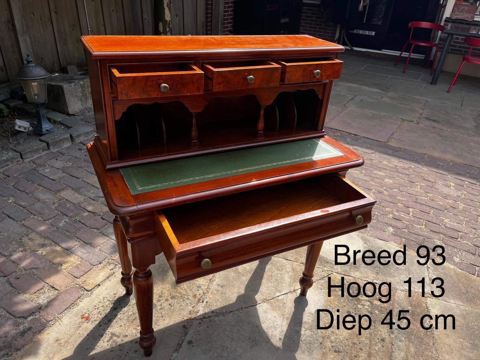Antiek Mahonie Bureau met Leren Inleg en Lades, Ophalen