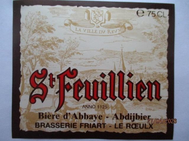 bieretiket Belgie 3-5 (i32) st feuillien, Ophalen of Verzenden, Gebruikt, Overige typen, Overige merken