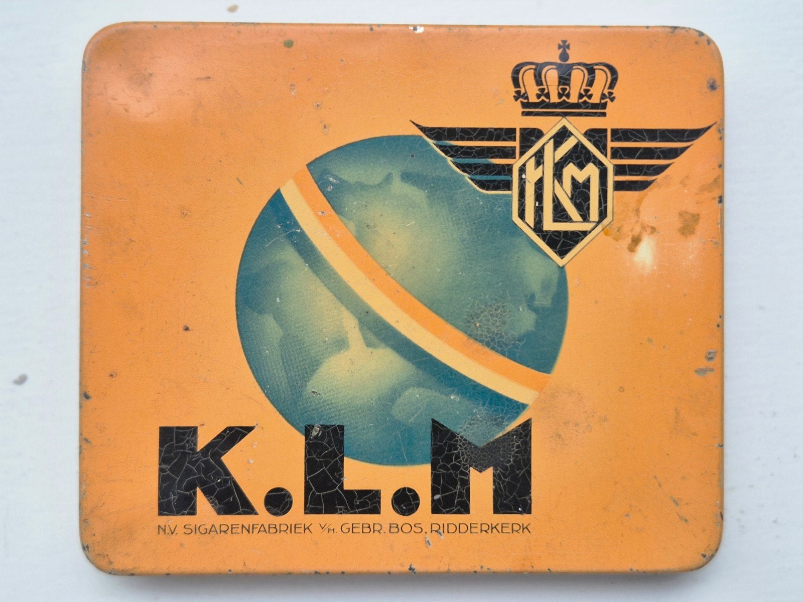 K.L.M  sigaren blik Gebr Bos Ridderkerk, Ophalen of Verzenden, Gebruikt, Overige