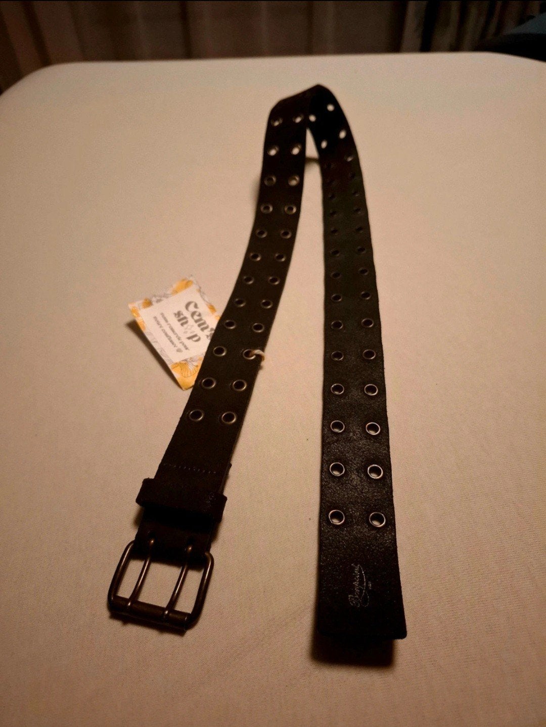Bonpoint Paris Zwarte double Eyelet Riem - Luxe Grunge/Punk, 3 tot 5 cm, Minder dan 80 cm, Heupriem, Zo goed als nieuw