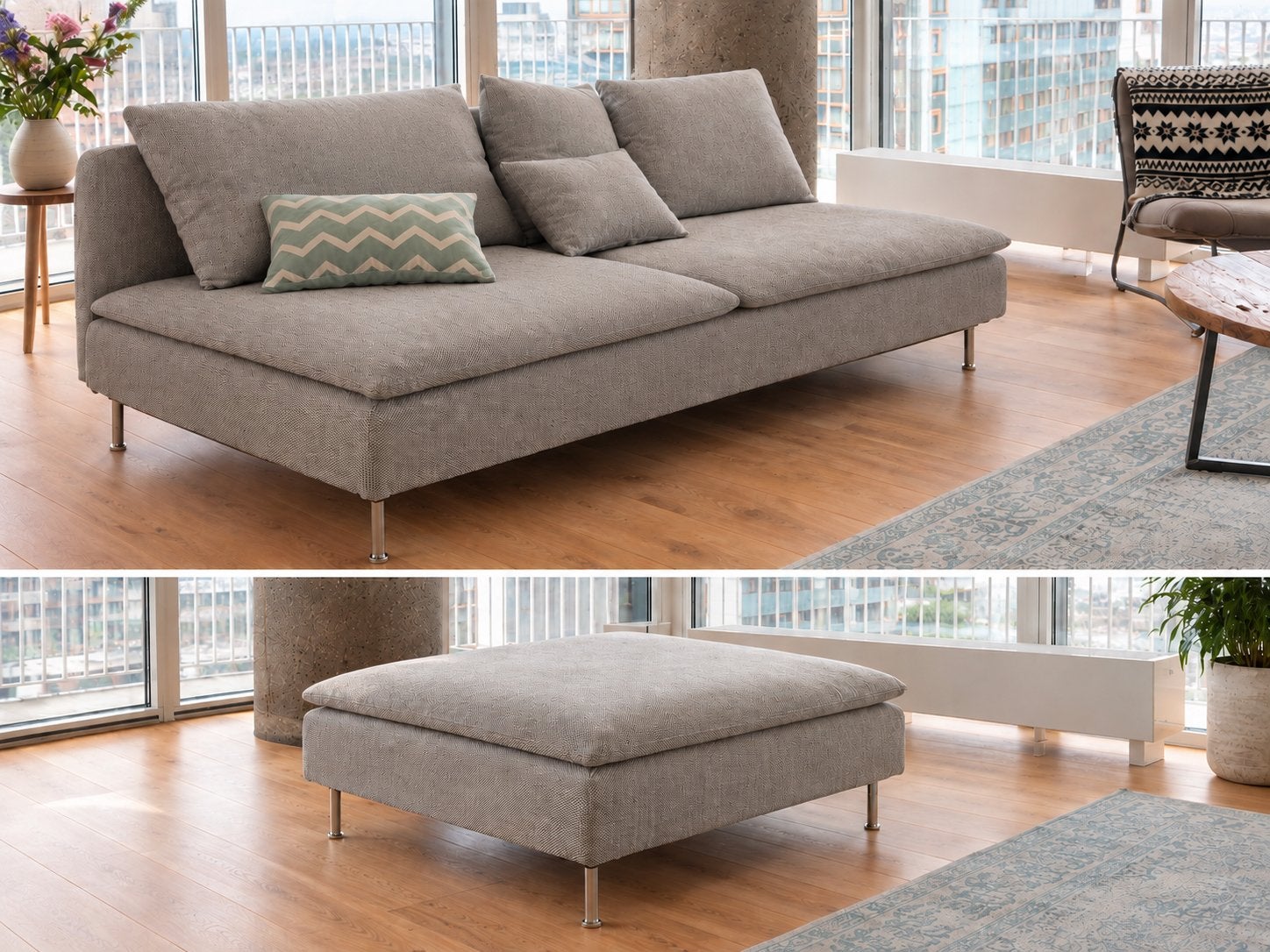 IKEA SÖDERHAMN bank + bijpassende hocker beige, Huis en Inrichting, Ophalen, Gebruikt, 150 tot 200 cm, Tweepersoons