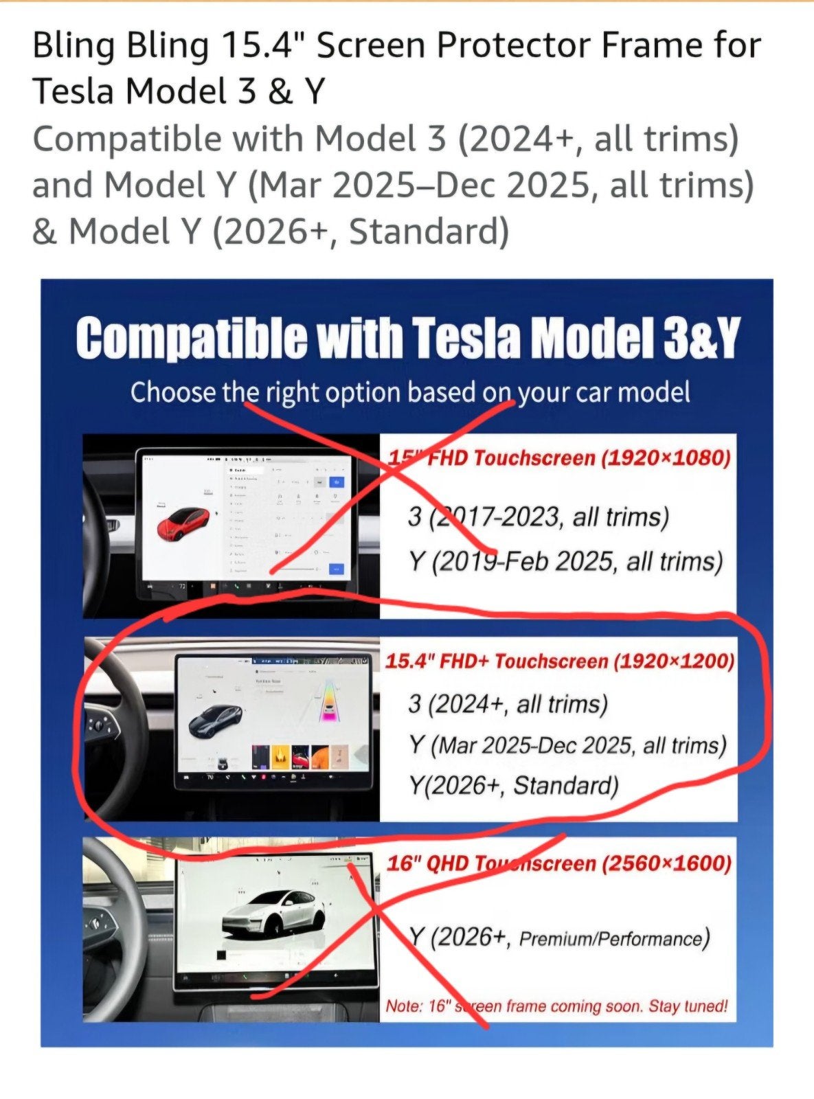 Bling Bling 15.4" Screen Protector Frame Tesla Model 3 & Y, Ophalen of Verzenden, Nieuw