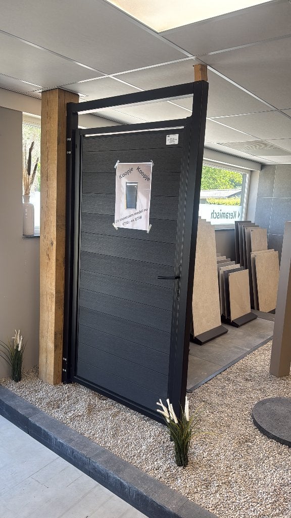 Composiet poort stapen zwart frame tuinpoort, Ophalen, Schuifpoort, 200 cm of meer, 150 tot 200 cm