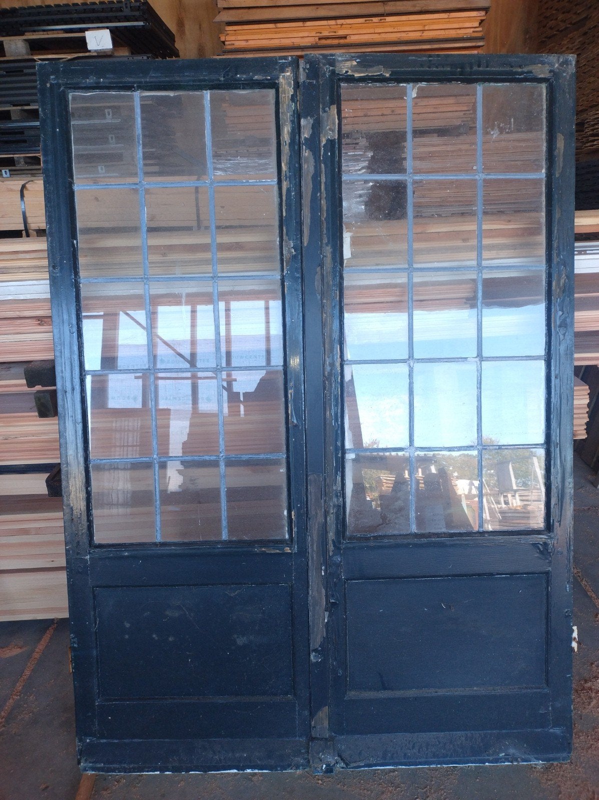 dubbele duer met glas in lood, Antiek en Kunst, Ophalen of Verzenden