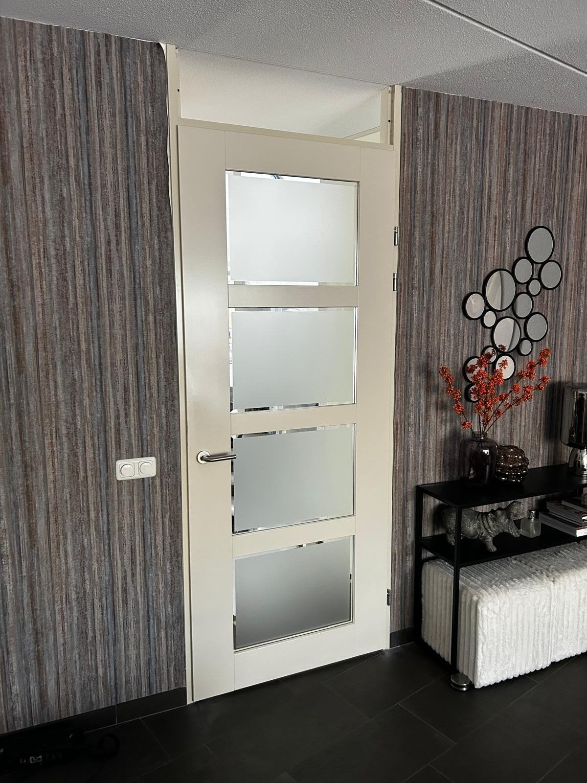 Houten opdekdeur met glas, Ophalen, Gebruikt, 80 tot 100 cm, 215 cm of meer