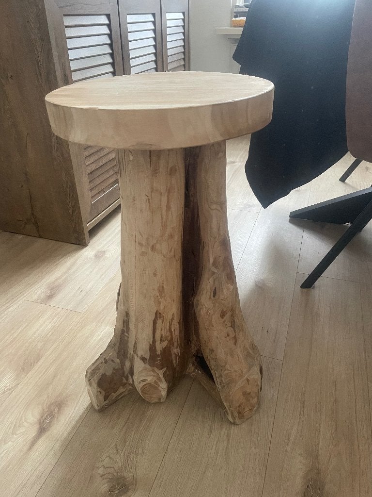 Bijzettafel hoog- teak-65x35cm, Ophalen, Minder dan 55 cm, Vierkant, Nieuw