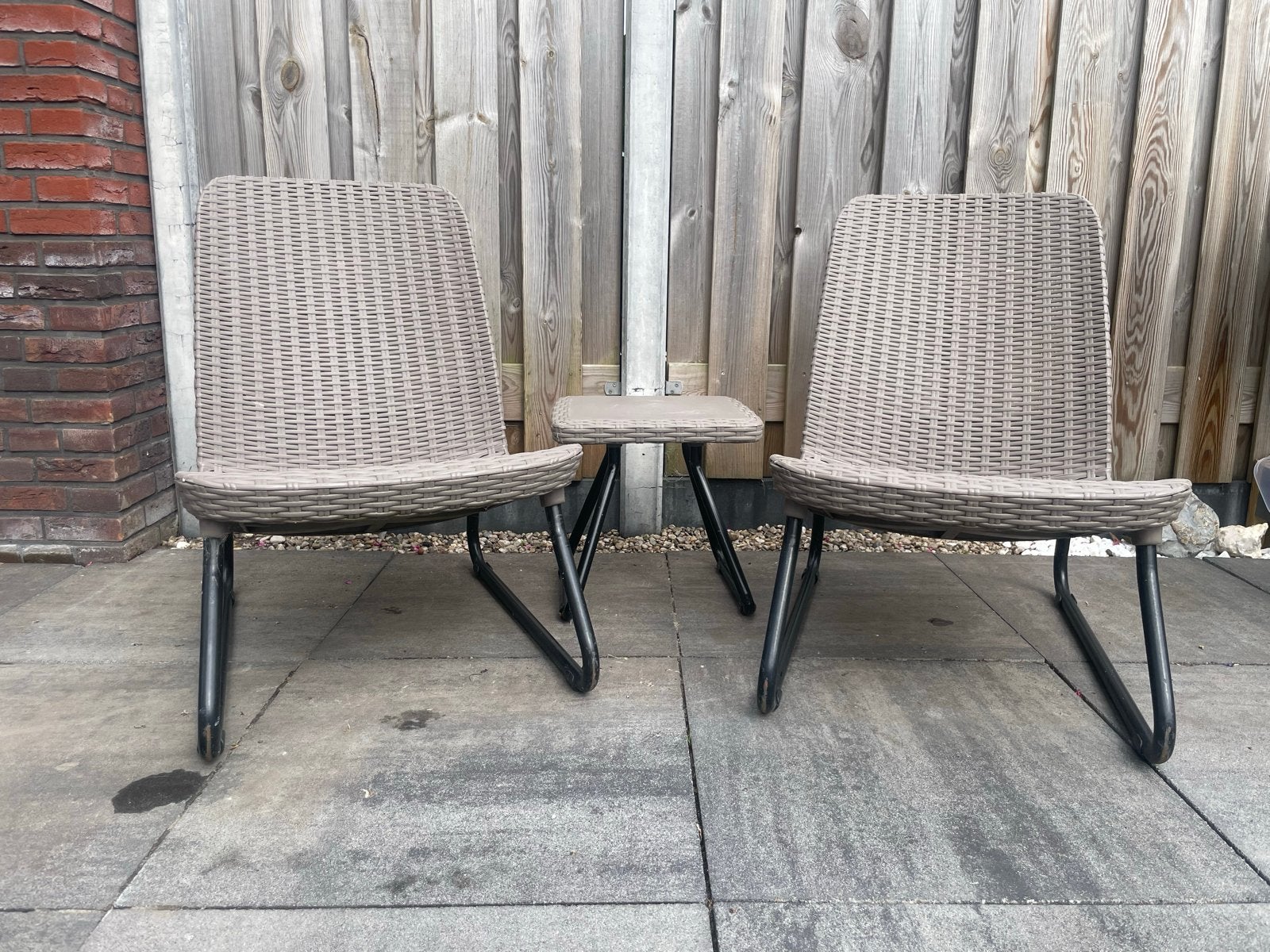 Wicker tuinstoelen met bijzettafel, Tuin en Terras, Tuinsets en Loungesets, Gebruikt, Bijzettafel, Wicker, Tuinset