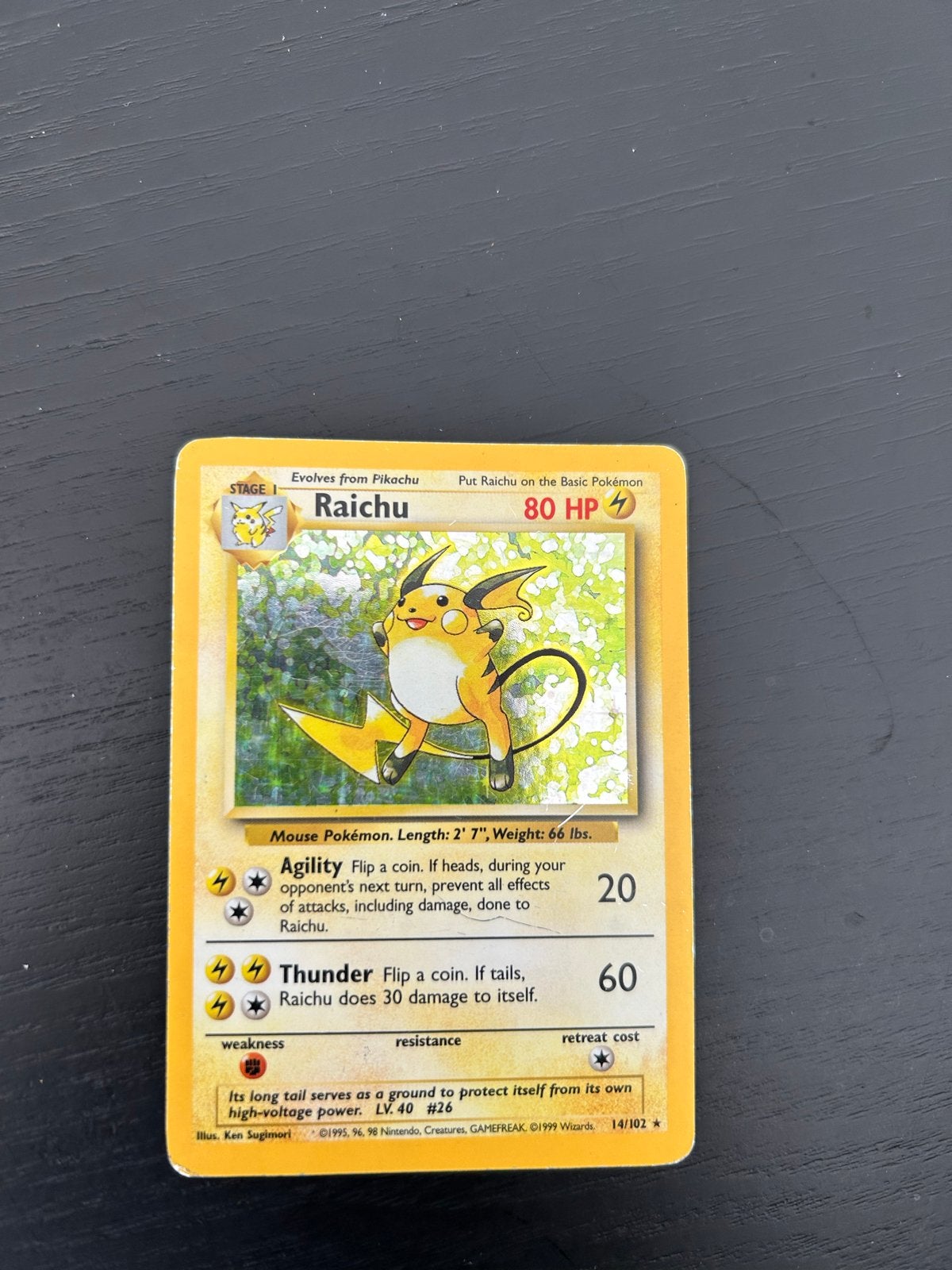 Raichu Pokémon kaart 14/102 - Base Set, Ophalen of Verzenden, Gebruikt, Losse kaart
