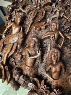 Indonesisch houten paneel, Bruin, 55 cm, Indonesië, Houtsnijwerk