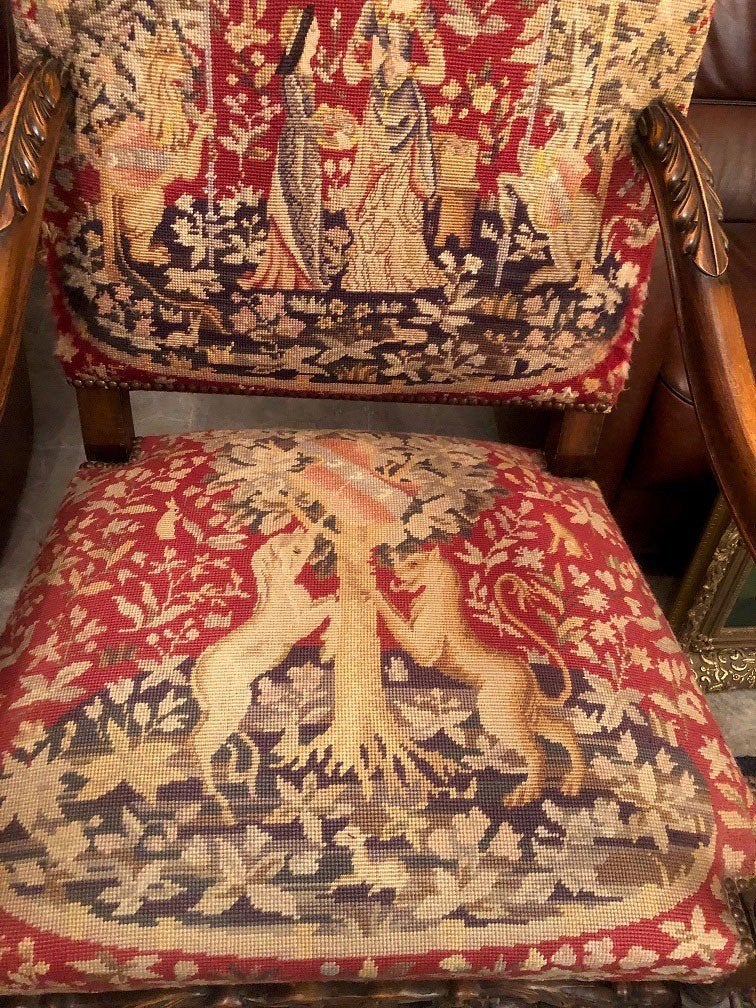 Antieke fauteuil Franse Louis XIII brocante grote stoel hout, Ophalen