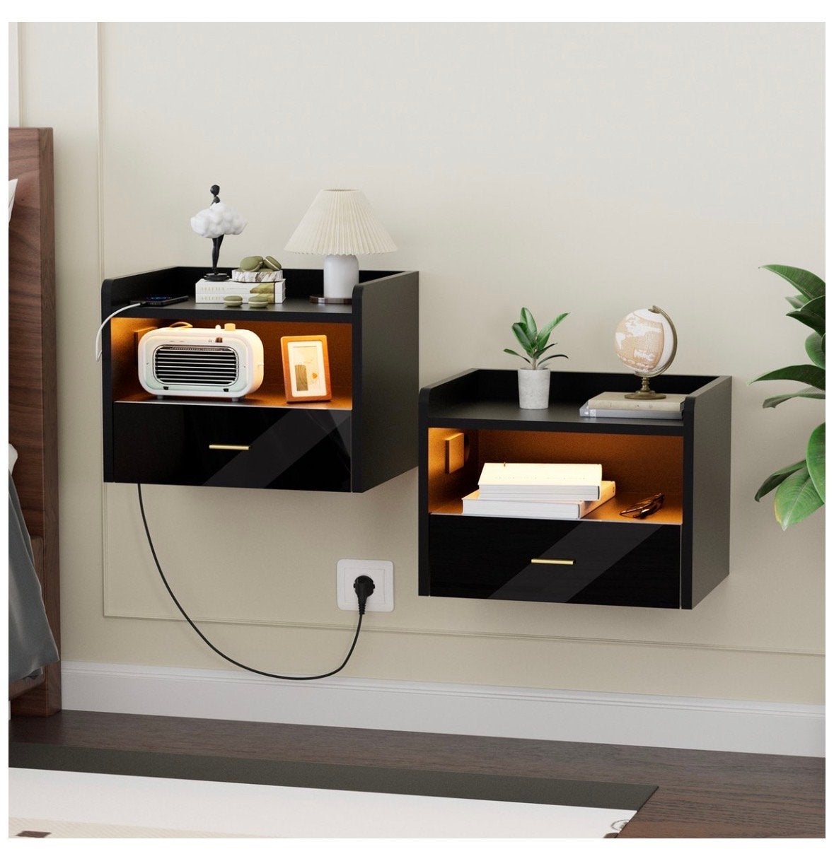 Zwevend nachtkastje met lade en verlichting, Ophalen, Minder dan 45 cm, Nieuw, Minder dan 55 cm