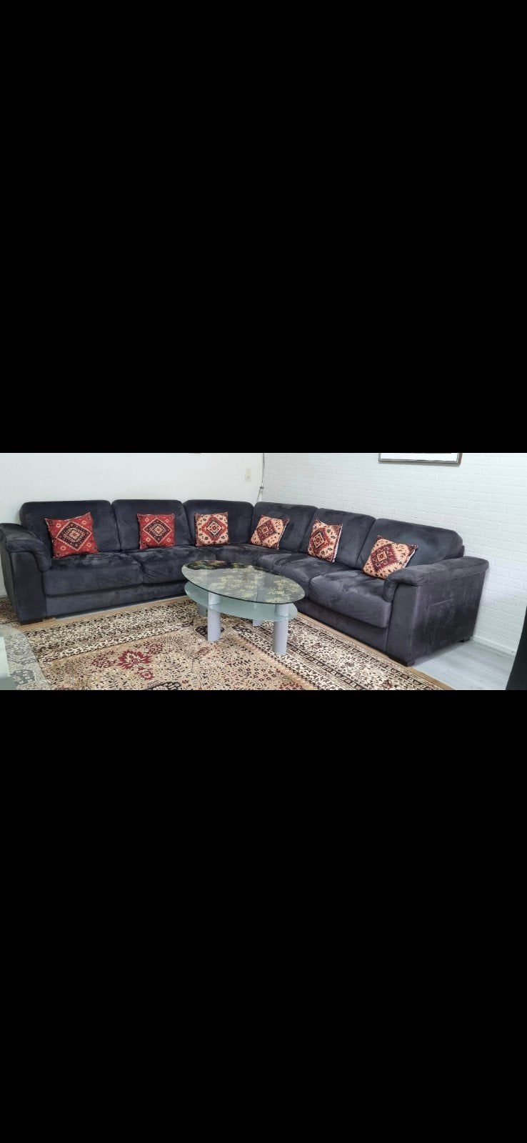 Comfortabele Hoekbank - Grijs/Zwart, Ophalen, 300 cm of meer, 75 tot 100 cm, Zo goed als nieuw