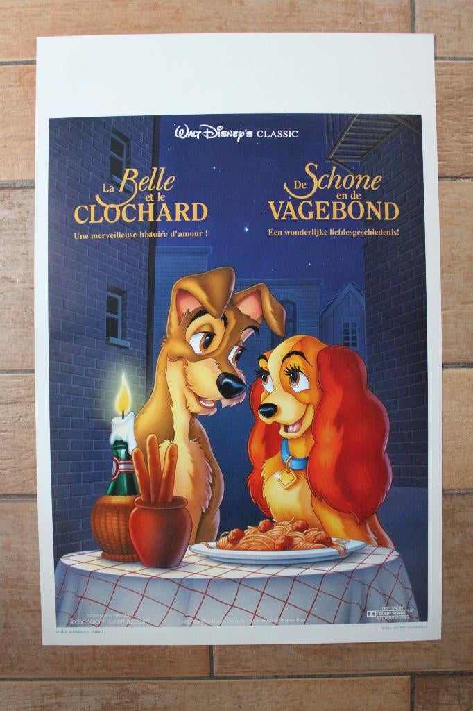 filmaffiche Walt Disney Lady en de vagebond filmposter, Rechthoekig Staand, Ophalen of Verzenden, Zo goed als nieuw, A1 t/m A3