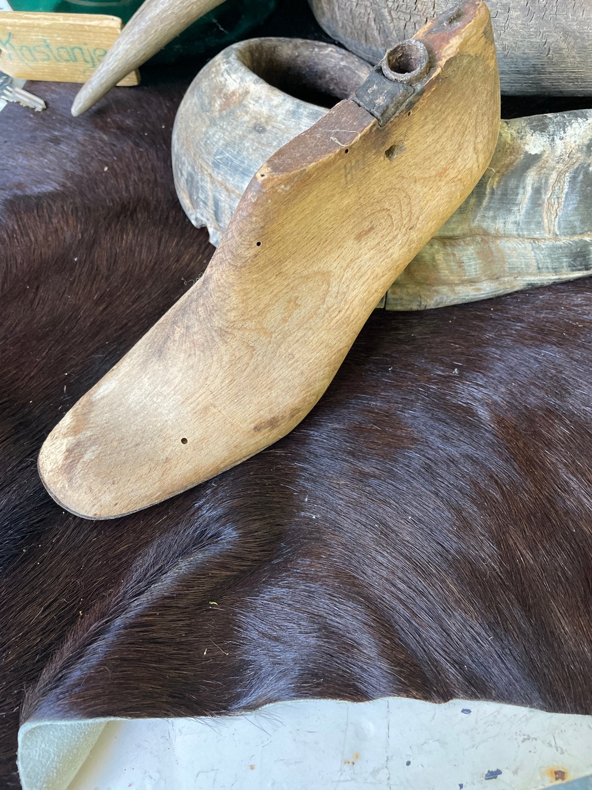 Brocante houten schoenmal voor hoge hak 23 cm, Ophalen of Verzenden